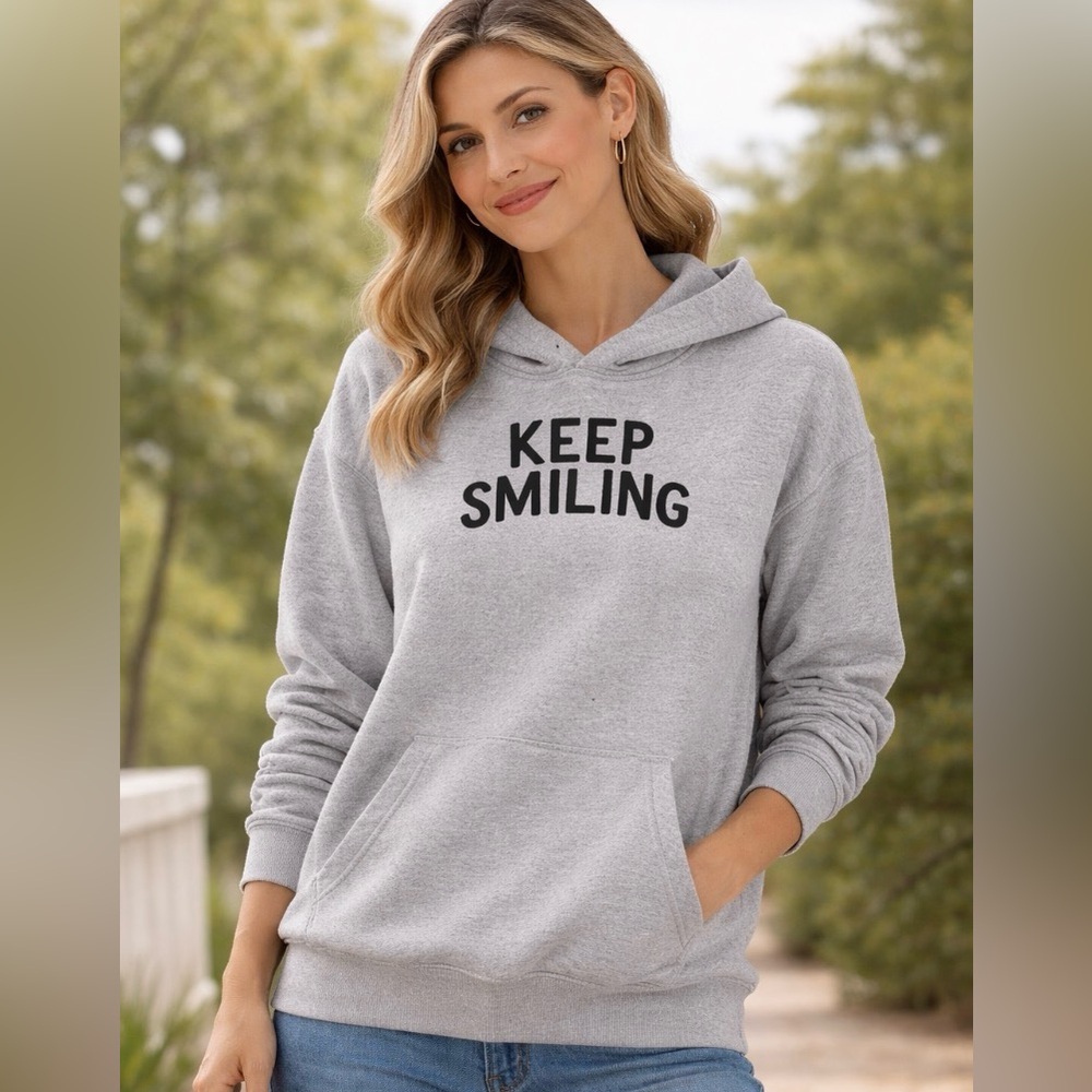 Cotton On Gray Keep Smiling Hoodie Smiley Face Sweatshirt Size Small